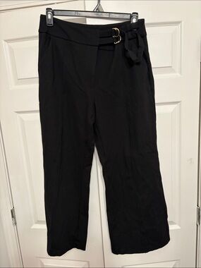 Cache Black Wide-Leg High-Rise Pants with Double-Ring Belt
